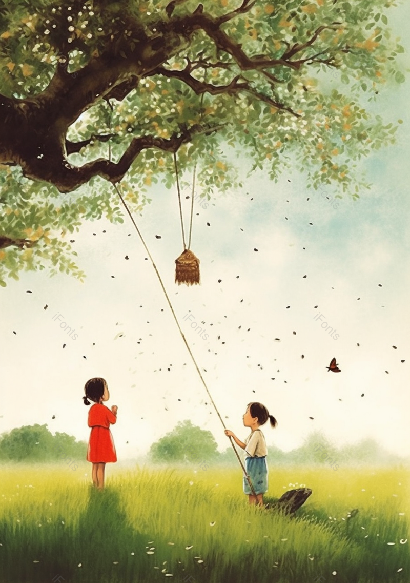 户外夏天室外捕虫抓蝴蝶的小孩手绘插画图,插画/手绘图,插画/手绘图库,插画/手绘图下载,插画/手绘